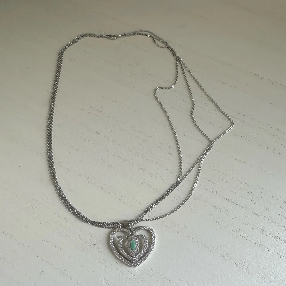 Heart Pendant With 3 strand Necklace with Turquoise in Heart